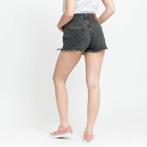 Levis 501 Denim Shorts 27 Charcoal Gray High Rise Jean Cutoff Eat Your Words - Picture 6 of 16
